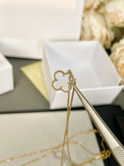 [Zalyn Jewelry ]CLOVER ROCK CRYSTAL ROSE GOLD NECKLACE