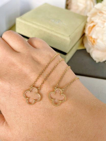 [Zalyn Jewelry ]CLOVER ROCK CRYSTAL ROSE GOLD NECKLACE