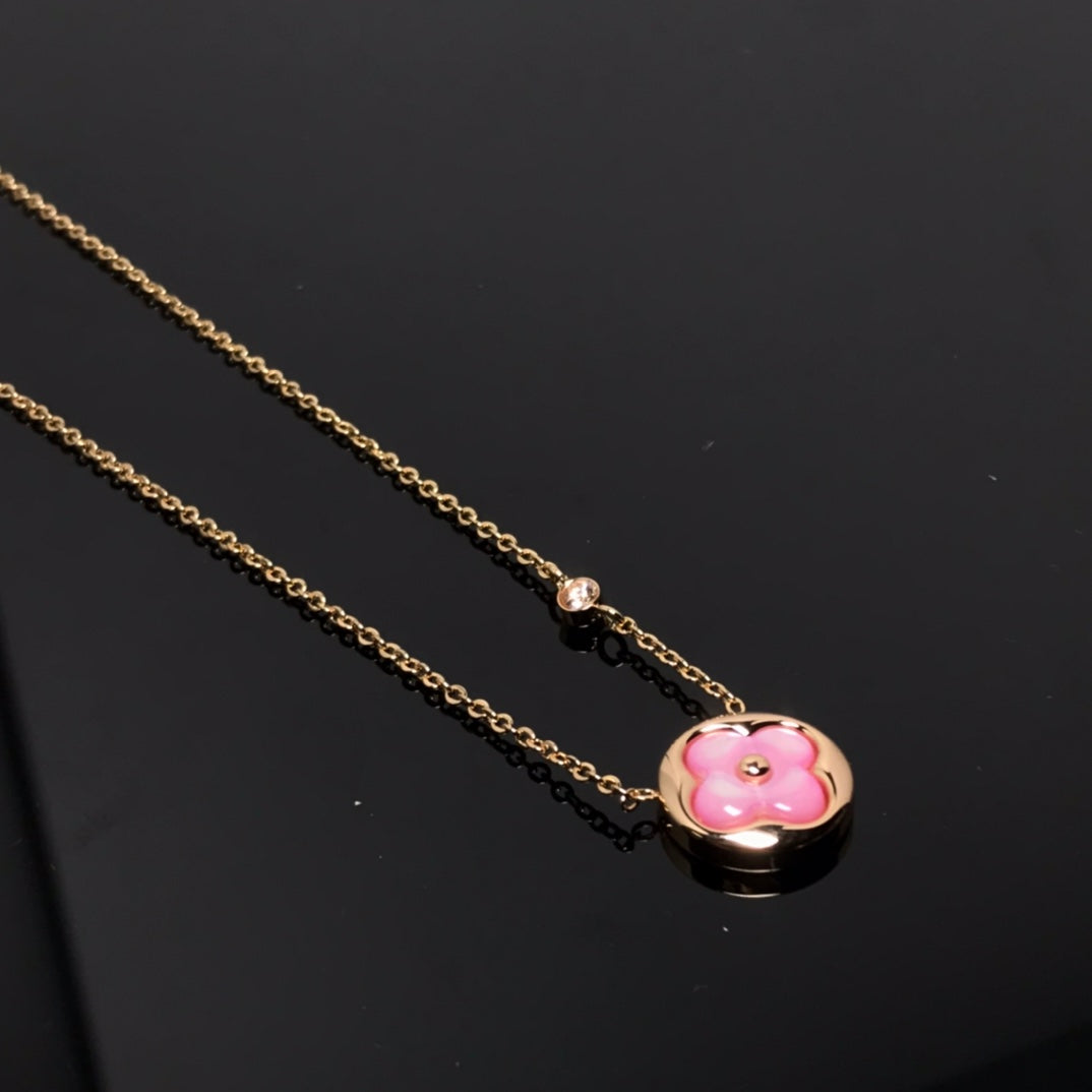 [Zalyn]COLOR BLOSSOM PINK MOP SUN GOLD NECKLACE