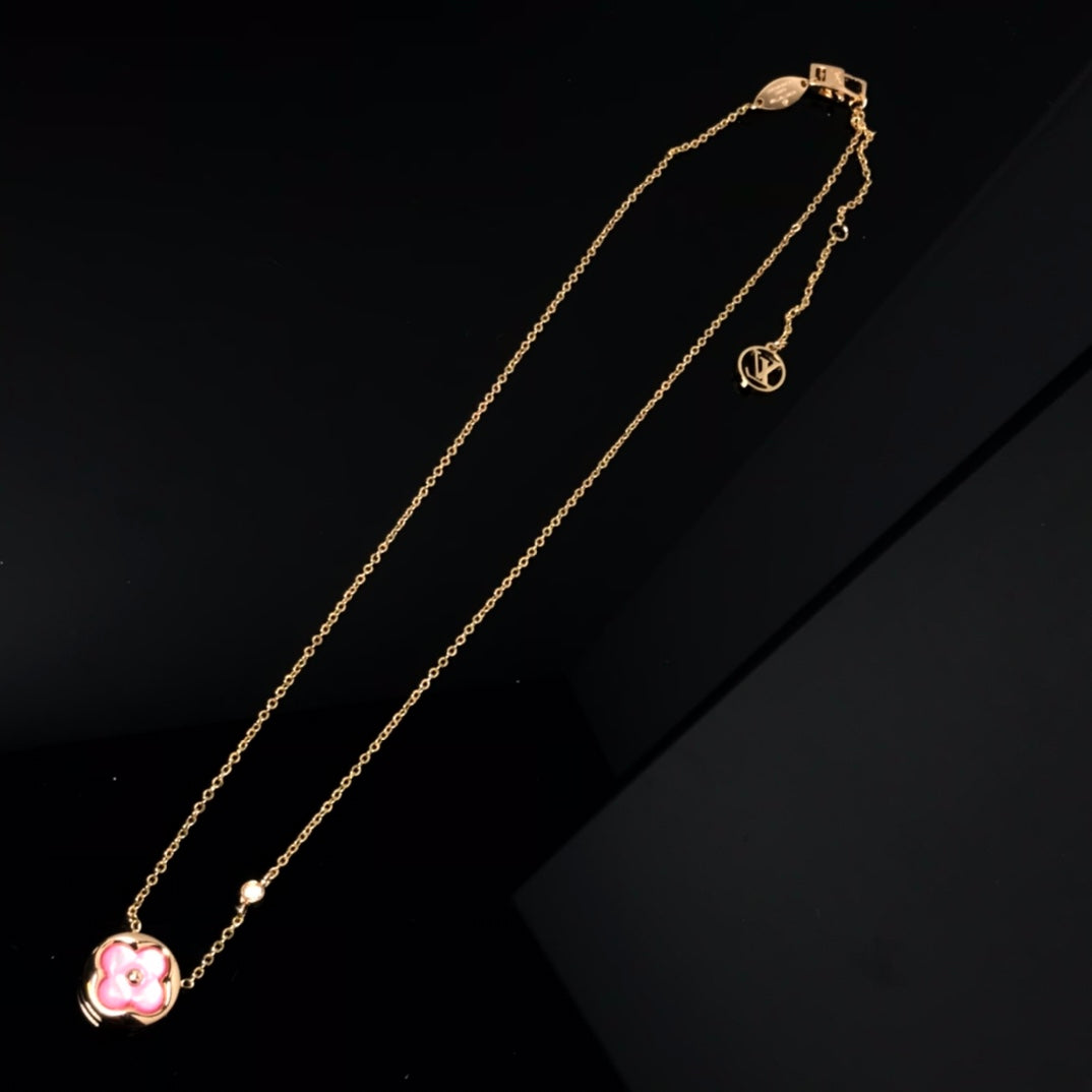 [Zalyn]COLOR BLOSSOM PINK MOP SUN GOLD NECKLACE