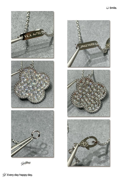 [Zalyn Jewelry ]CLOVER 25MM LARGE PENDANT DIAMOND PAVED SILVER NECKLACE