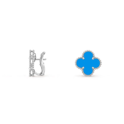 [Zalyn]15MM CLOVER FLOWER STUD EARRINGS WHITE GOLD COLLECTION