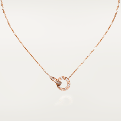 [Zalyn Jewelry ]LOVE 7.6MM NECKLACE ROSE GOLD AND SILVER  FULL DIAMOND