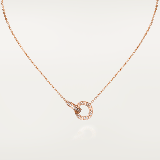 [Zalyn Jewelry ]LOVE 7.6MM NECKLACE ROSE GOLD AND SILVER  FULL DIAMOND