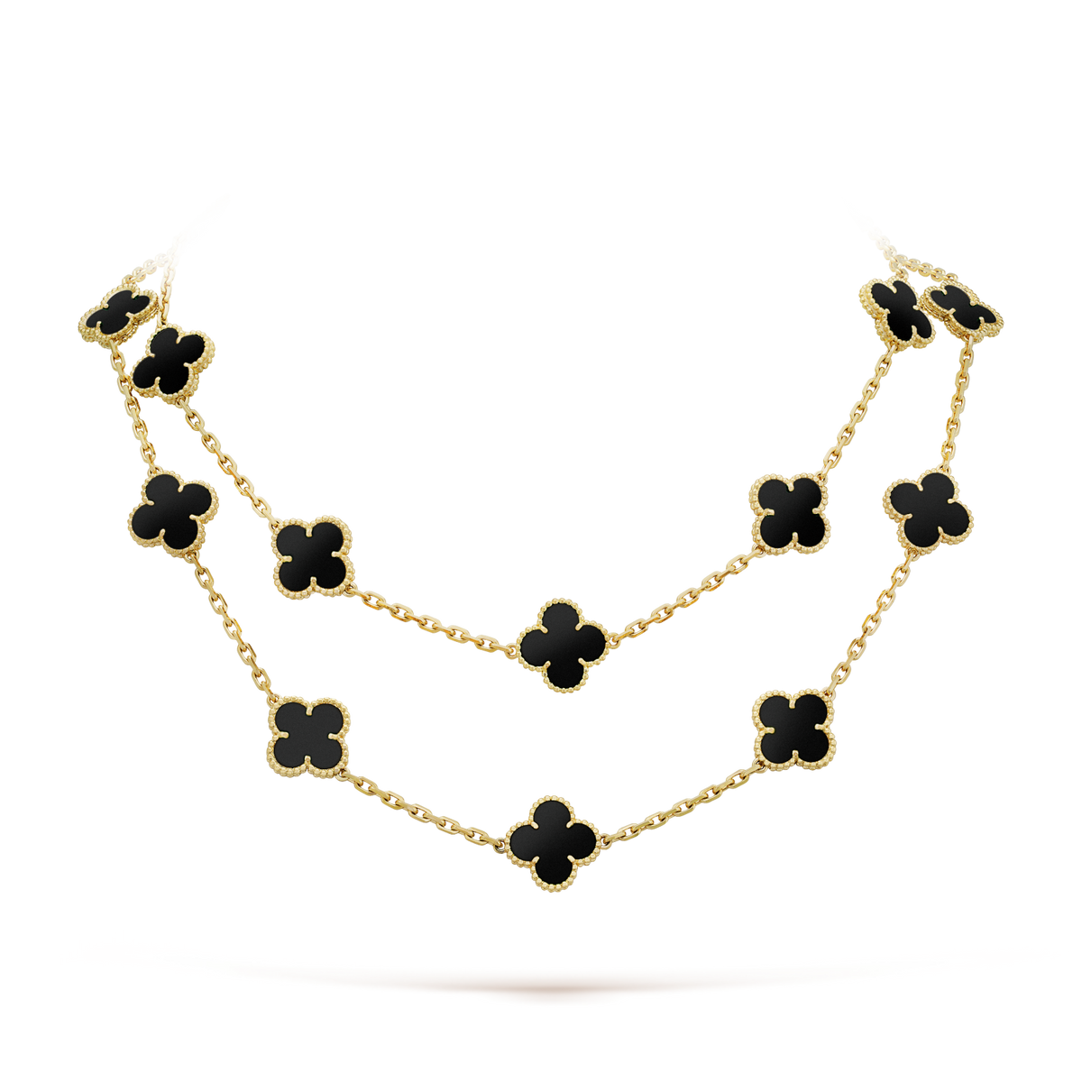 [Zalyn Jewelry ]CLOVER 20 MOTIFS ONYX NECKLACE