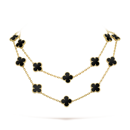 [Zalyn Jewelry ]CLOVER 20 MOTIFS ONYX NECKLACE