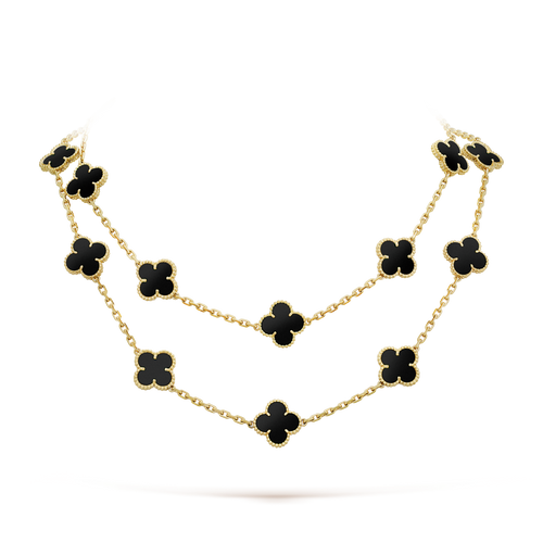 [Zalyn Jewelry ]CLOVER 20 MOTIFS ONYX NECKLACE