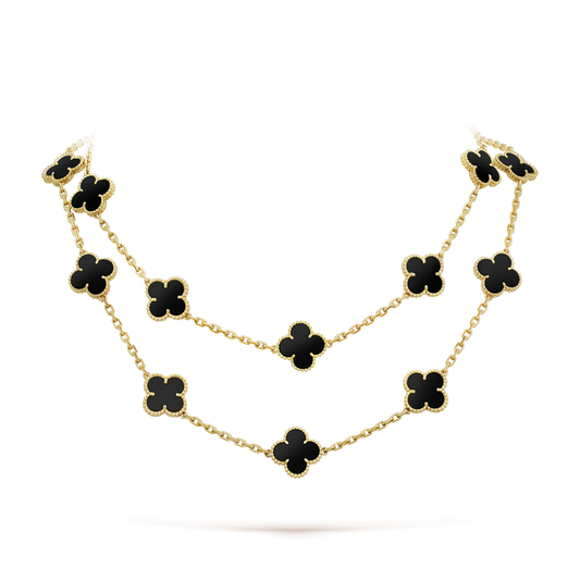 [Zalyn Jewelry ]CLOVER 20 MOTIFS ONYX NECKLACE