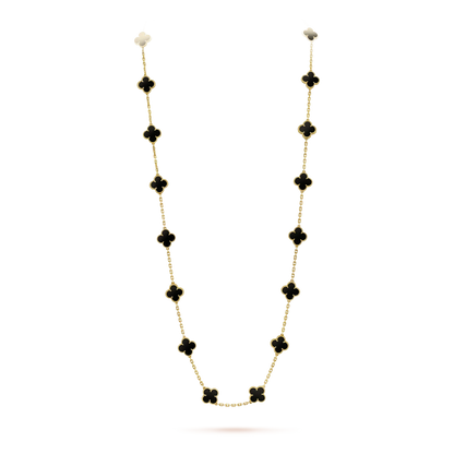 [Zalyn Jewelry ]CLOVER 20 MOTIFS ONYX NECKLACE