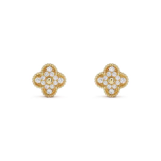 [Zalyn Jewelry ]CLOVER MEDIUM 1 MOTIFS FUll DIAMOND EARRINGS