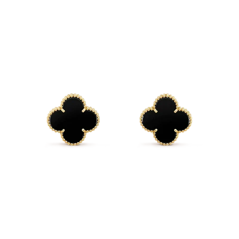 [Zalyn Jewelry ]CLOVER MEDIUM 1 MOTIFS  ONYX STUD EARRINGS