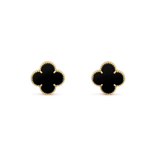 [Zalyn Jewelry ]CLOVER MEDIUM 1 MOTIFS  ONYX STUD EARRINGS