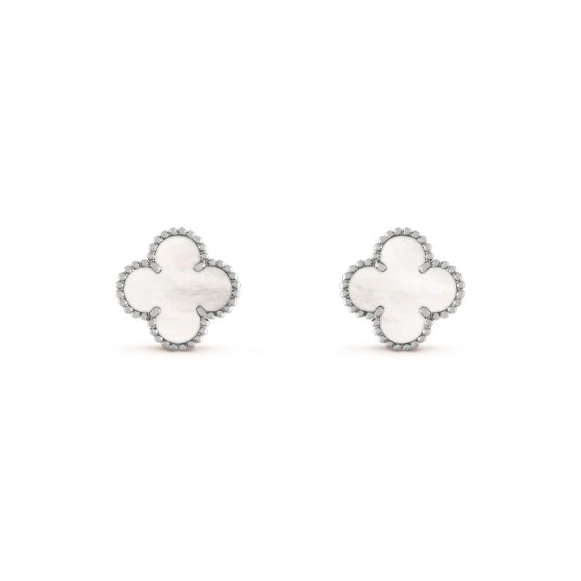 [Zalyn Jewelry ]CLOVER MEDIUM 1 MOTIFS  WHITE MOP EARRINGS SILVER