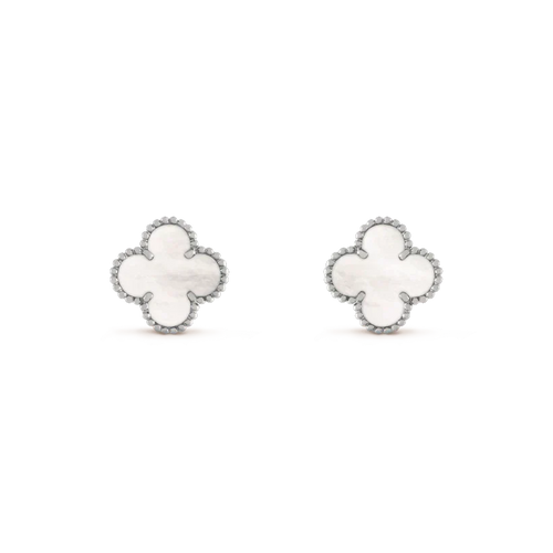 [Zalyn Jewelry ]CLOVER MEDIUM 1 MOTIFS  WHITE MOP EARRINGS SILVER
