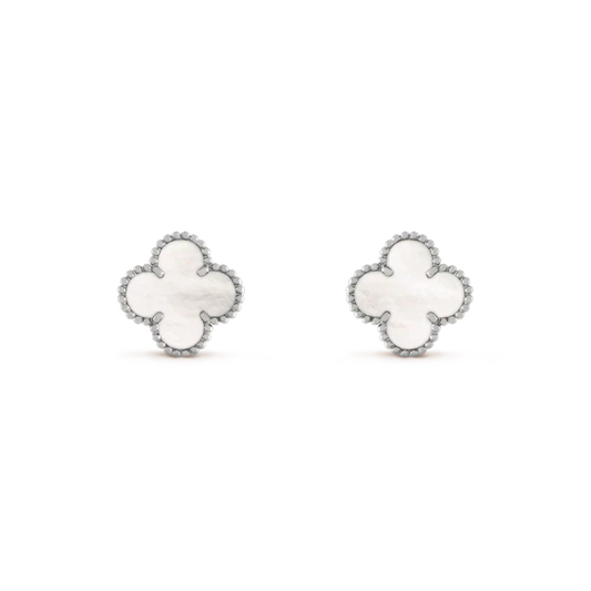 [Zalyn Jewelry ]CLOVER MEDIUM 1 MOTIFS  WHITE MOP EARRINGS SILVER