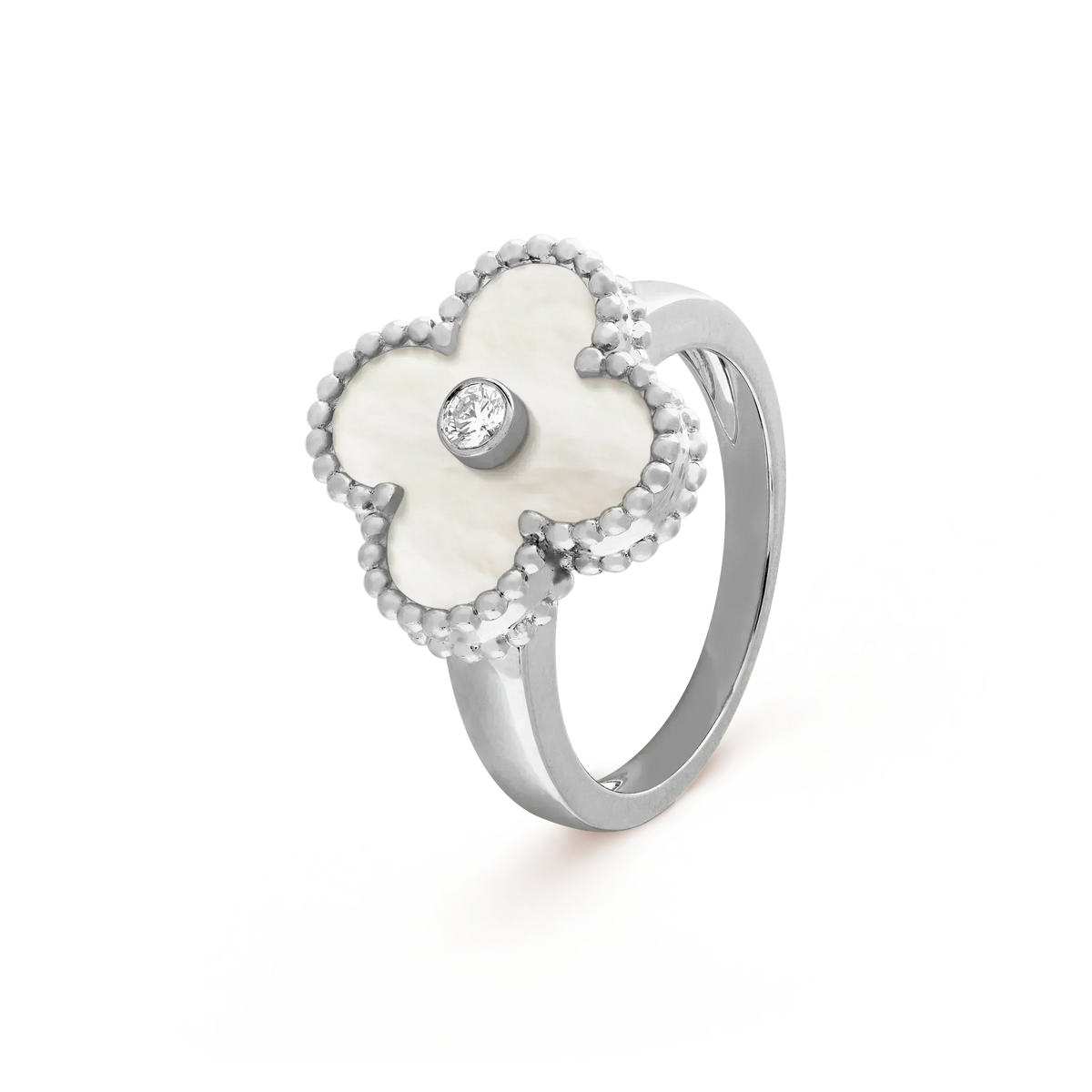 [Zalyn Jewelry ]CLOVER SILVER MOP DIAMOND RING