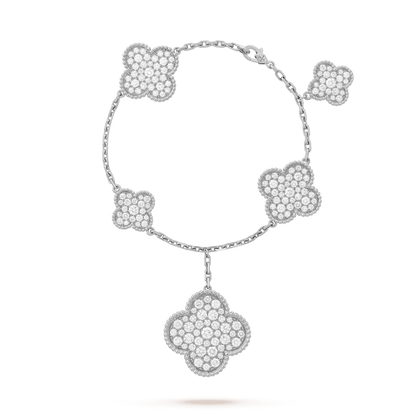 [Zalyn Jewelry ]CLOVER 6 MOTIFS SILVER DIAMOND BRACELET