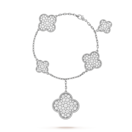 [Zalyn Jewelry ]CLOVER 6 MOTIFS SILVER DIAMOND BRACELET