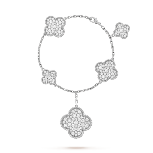 [Zalyn Jewelry ]CLOVER 6 MOTIFS SILVER DIAMOND BRACELET