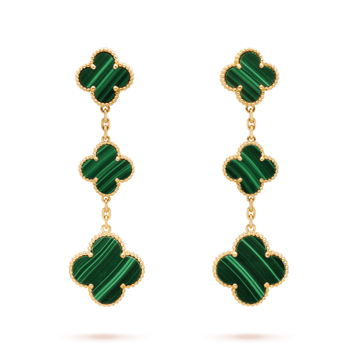 [Zalyn Jewelry ]CLOVER MALACHITE 3 MOTIFS GOLD