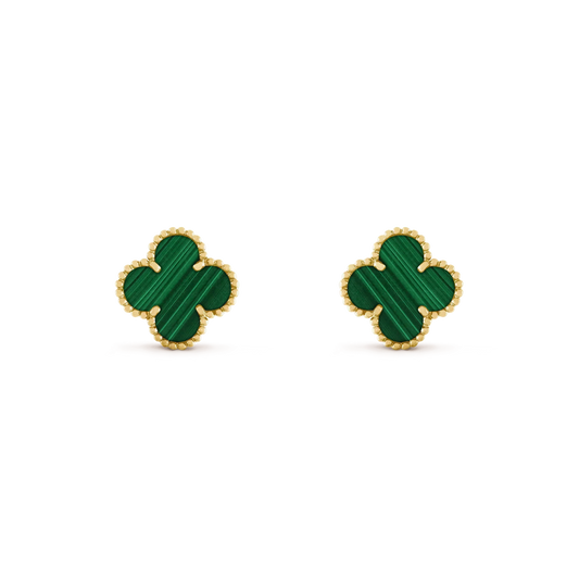[Zalyn Jewelry ]CLOVER MEDIUM 1 MOTIFS MALACHITE  EARRINGS