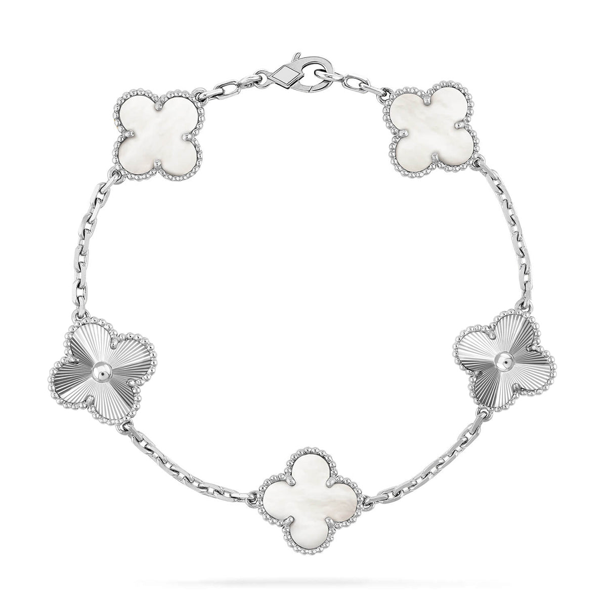 [Zalyn]LUCKY CLOVER 5-MOTIF BRACELET - WHITE MOTHER-OF-PEARL COLLECTION
