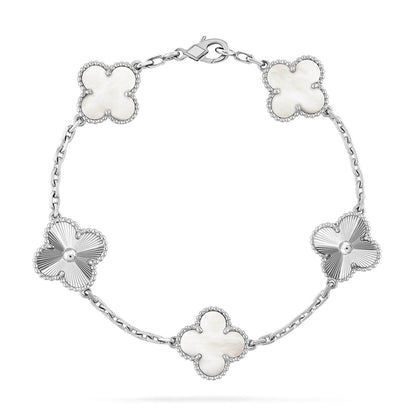 [Zalyn]LUCKY CLOVER 5-MOTIF BRACELET - WHITE MOTHER-OF-PEARL COLLECTION