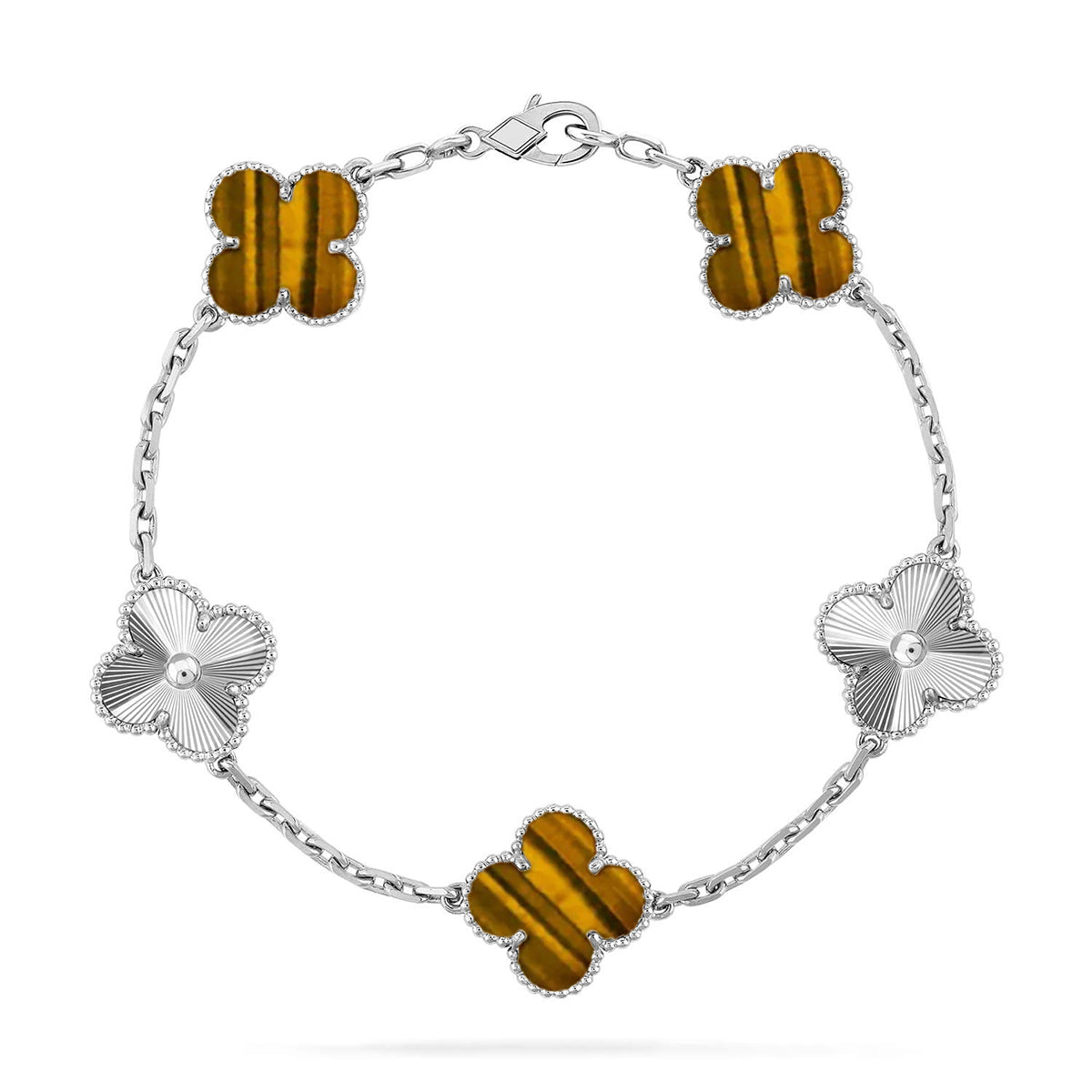 [Zalyn]LUCKY CLOVER 5-MOTIF BRACELET -  TIGER’S EYE COLLECTION