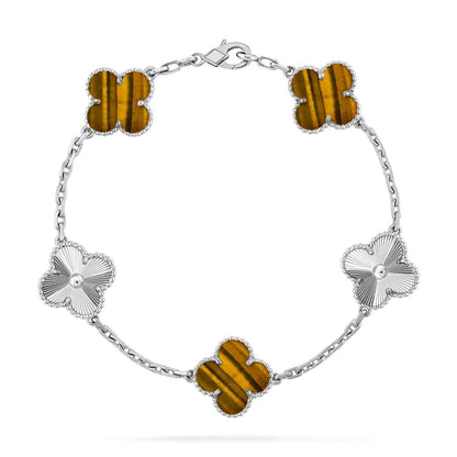[Zalyn]LUCKY CLOVER 5-MOTIF BRACELET -  TIGER’S EYE COLLECTION