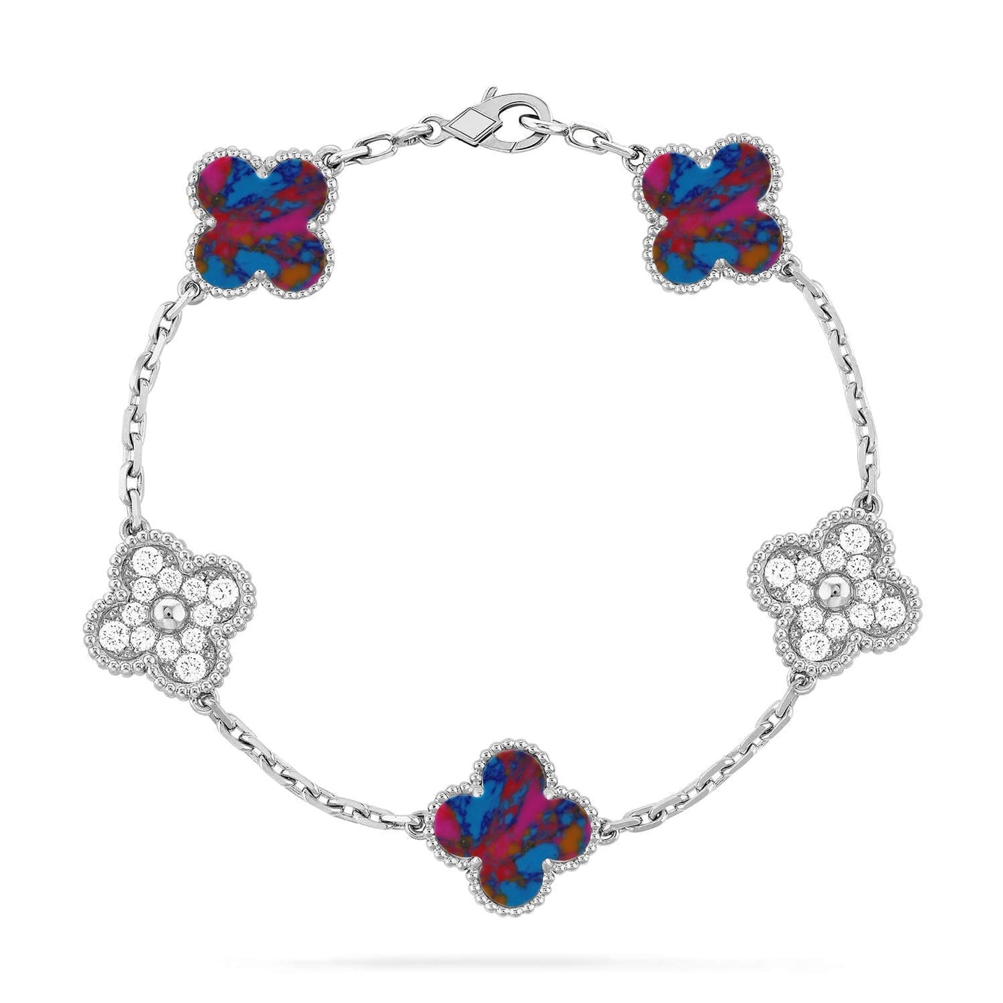 [Zalyn]LUCKY CLOVER 5-MOTIF BRACELET - MULTI-GEM COLLECTION