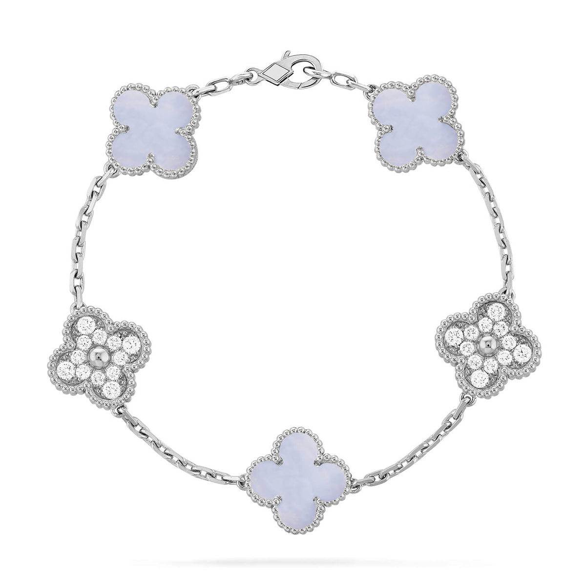 [Zalyn]LUCKY CLOVER 5-MOTIF BRACELET - PURPLE CHALCEDONY COLLECTION