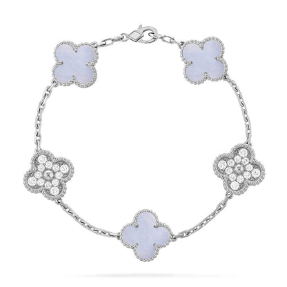 [Zalyn]LUCKY CLOVER 5-MOTIF BRACELET - PURPLE CHALCEDONY COLLECTION