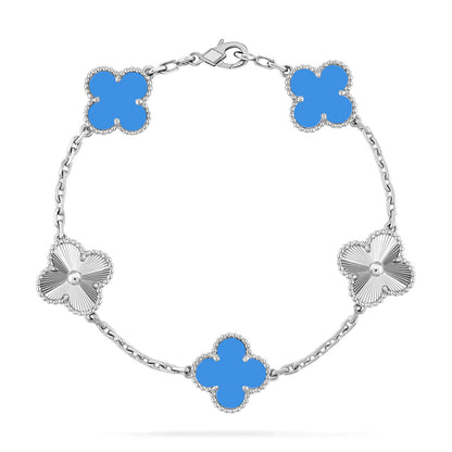 [Zalyn]LUCKY CLOVER 5-MOTIF BRACELET - BLUE AGATE COLLECTION