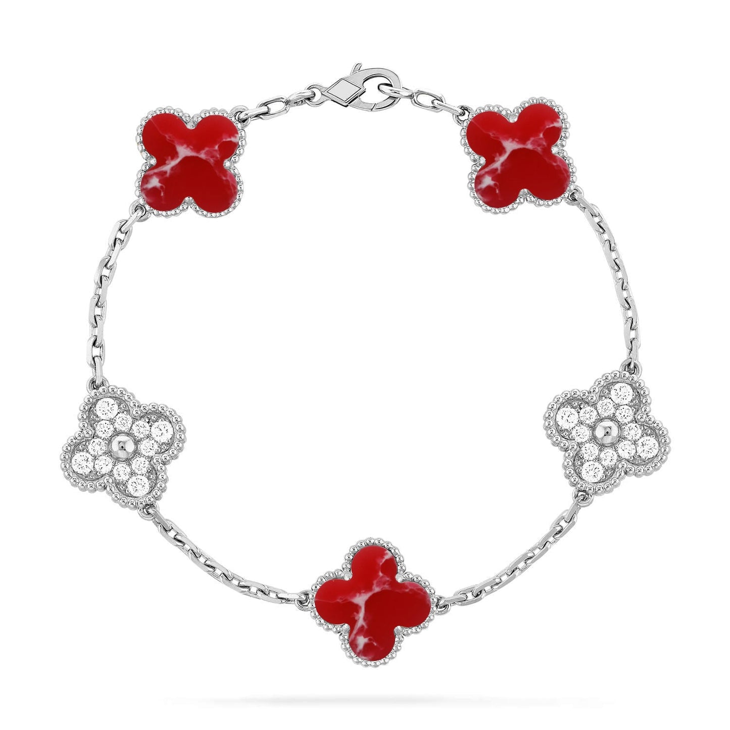 [Zalyn]LUCKY CLOVER 5-MOTIF BRACELET - RED LARIMAR COLLECTION