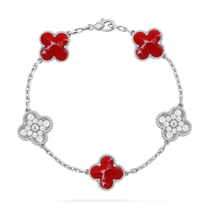 [Zalyn]LUCKY CLOVER 5-MOTIF BRACELET - RED LARIMAR COLLECTION