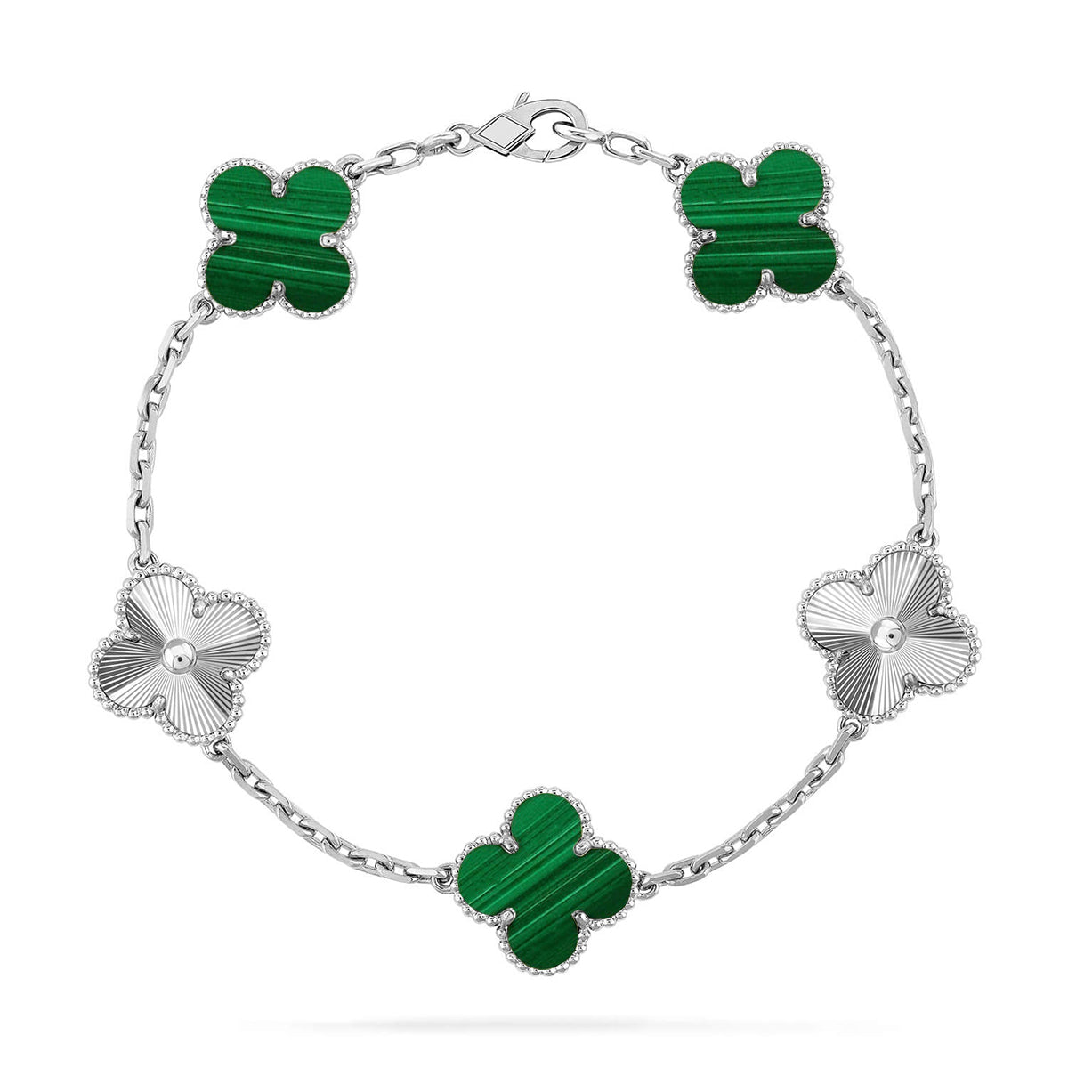 [Zalyn]LUCKY CLOVER 5-MOTIF BRACELET - MALACHITE COLLECTION
