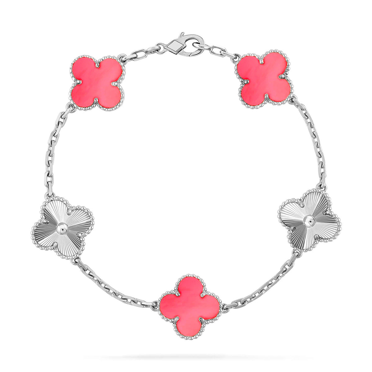 [Zalyn]LUCKY CLOVER 5-MOTIF BRACELET - PINK MOTHER-OF-PEARL COLLECTION
