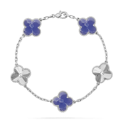 [Zalyn]LUCKY CLOVER 5-MOTIF BRACELET - BLUE LARIMAR COLLECTION