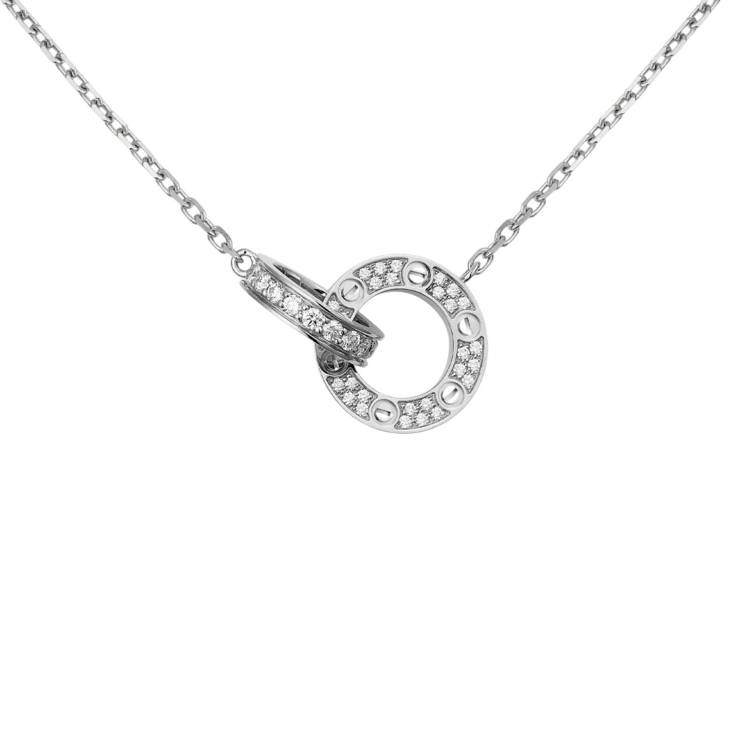 [Zalyn]LOVE DOUBLE-RING PENDANT FULL-PAVÉ NECKLACE