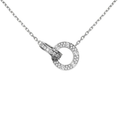 [Zalyn]LOVE DOUBLE-RING PENDANT FULL-PAVÉ NECKLACE