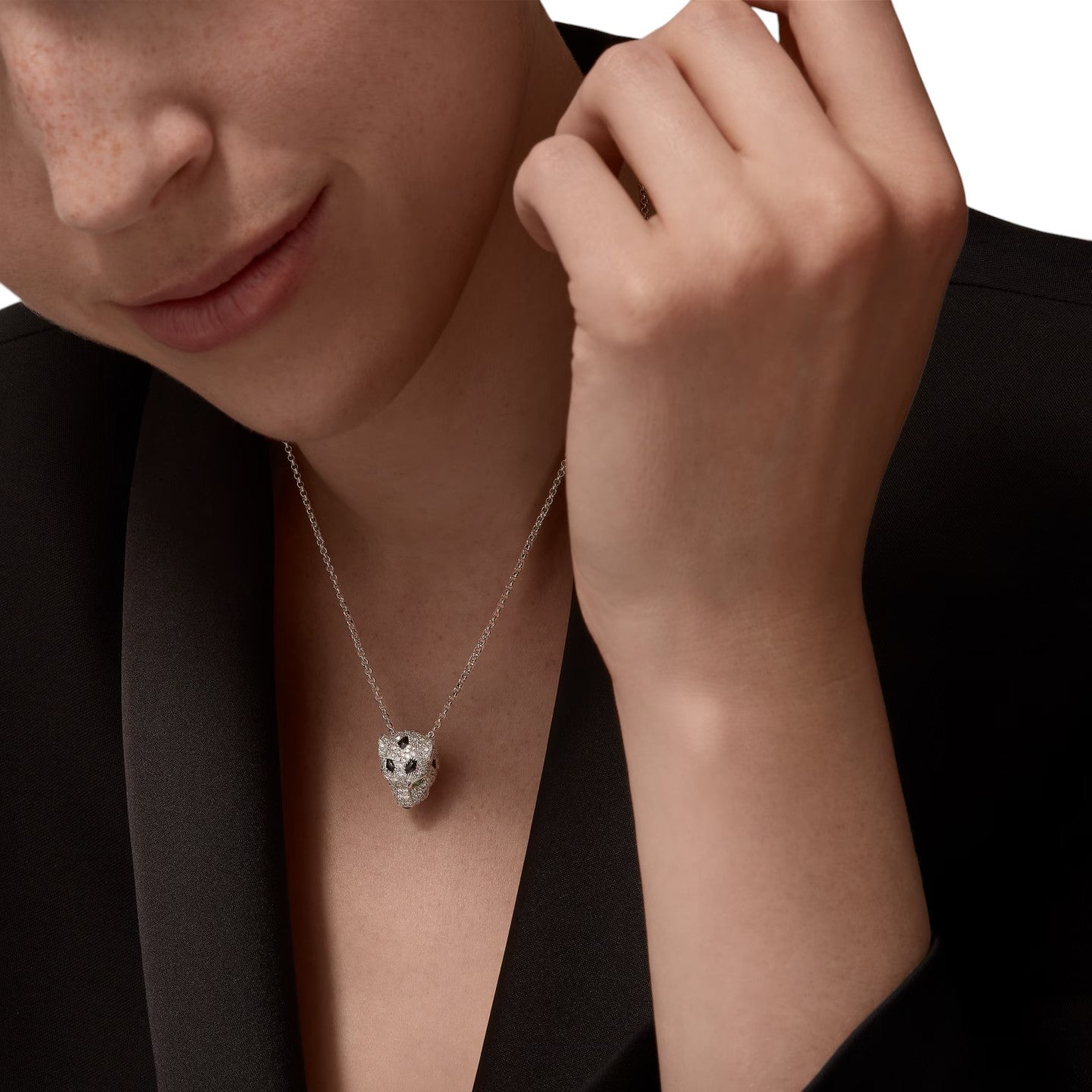 [Zalyn]LEOPARD HEAD FULL PAVÉ DIAMOND PENDANT NECKLACE