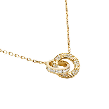 [Zalyn]LOVE DOUBLE-RING PENDANT FULL-PAVÉ NECKLACE