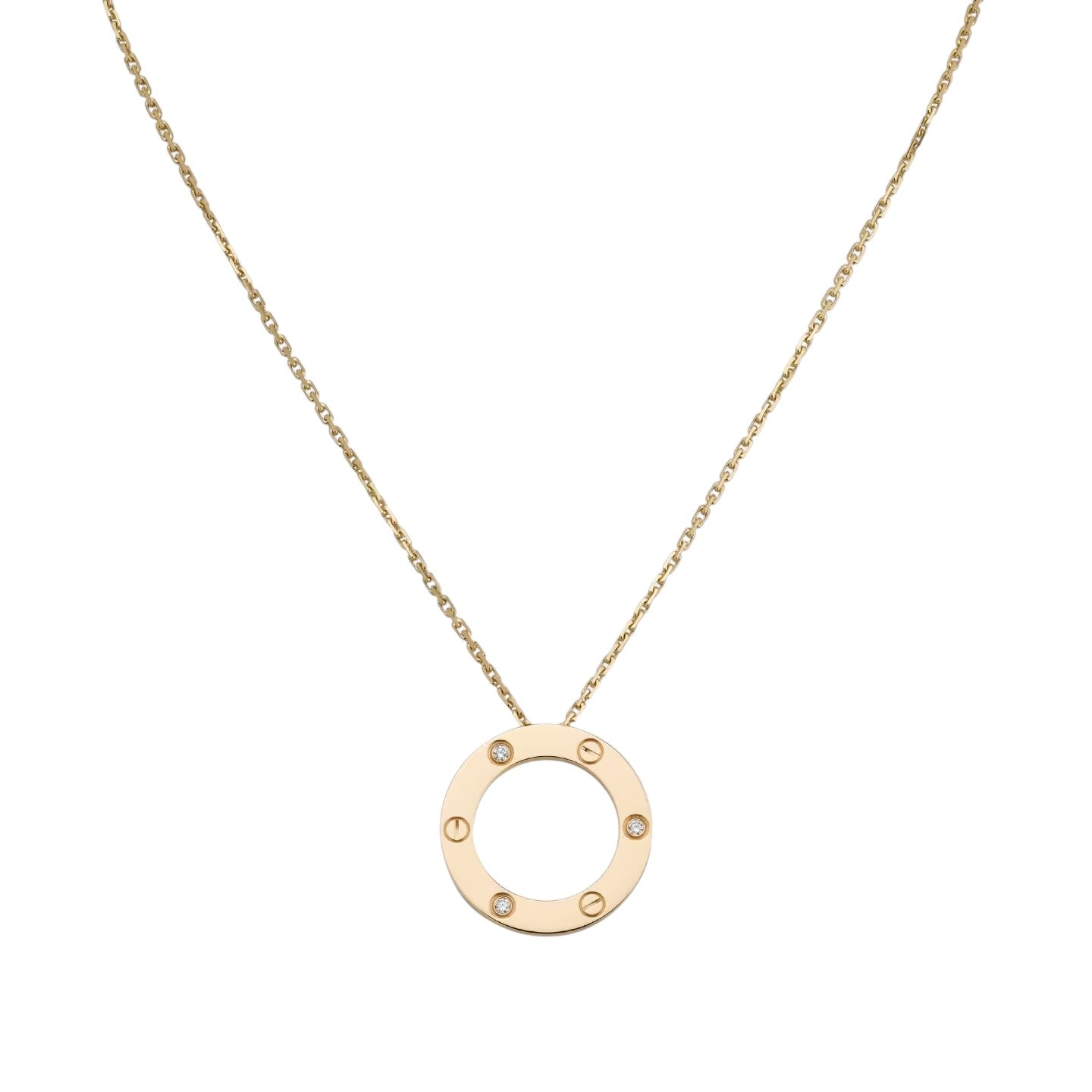 [Zalyn]LOVE LARGE CIRCULAR PENDANT 3-DIAMOND NECKLACE