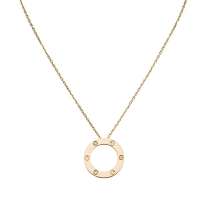 [Zalyn]LOVE LARGE CIRCULAR PENDANT 3-DIAMOND NECKLACE