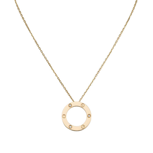 [Zalyn]LOVE LARGE CIRCULAR PENDANT 3-DIAMOND NECKLACE