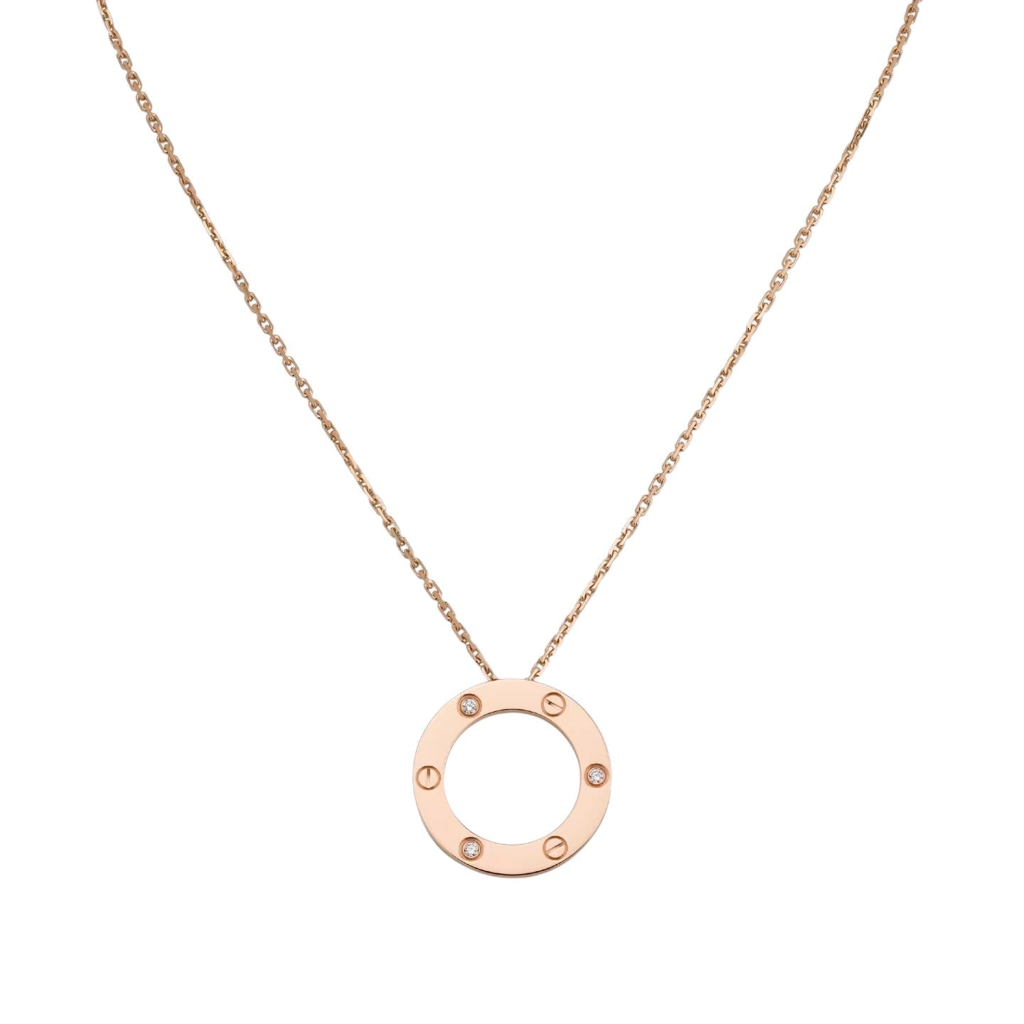 [Zalyn]LOVE LARGE CIRCULAR PENDANT 3-DIAMOND NECKLACE