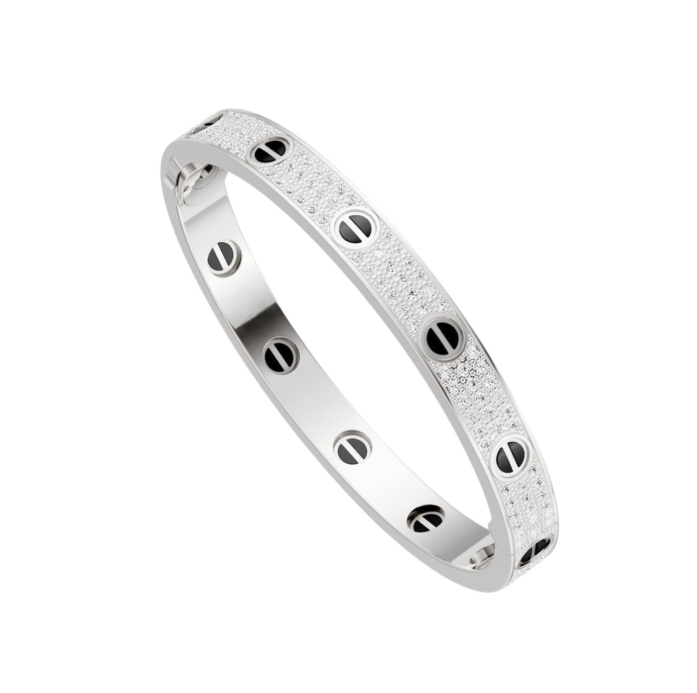 [Zalyn]CLASSIC 6.1MM LOVE BANGLE - DIAMOND PAVÉ & BLACK CERAMIC