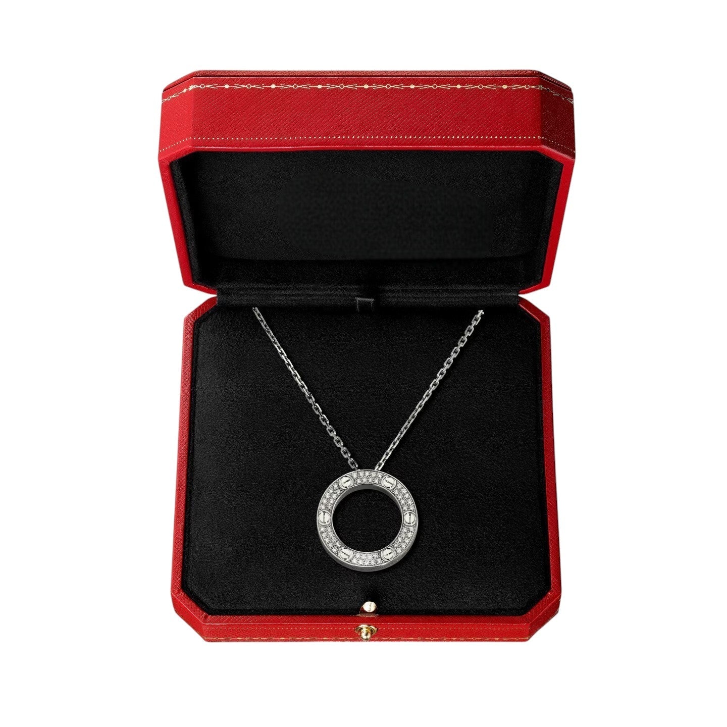 [Zalyn]LOVE LARGE CIRCULAR PENDANT FULL-PAVÉ DIAMOND NECKLACE