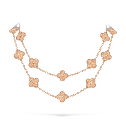 [Zalyn]CLASSIC 20-MOTIF LUCKY CLOVER LONG NECKLACE ROSE GOLD COLLECTION