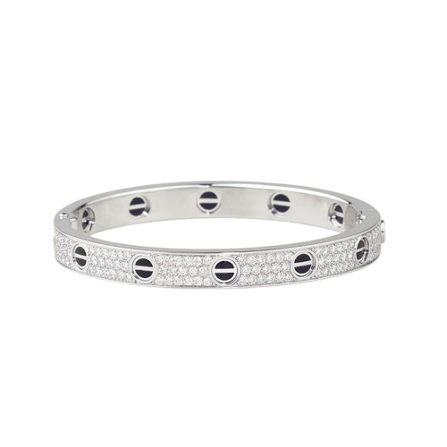 [Zalyn]CLASSIC 6.1MM LOVE BANGLE - DIAMOND PAVÉ & BLACK CERAMIC
